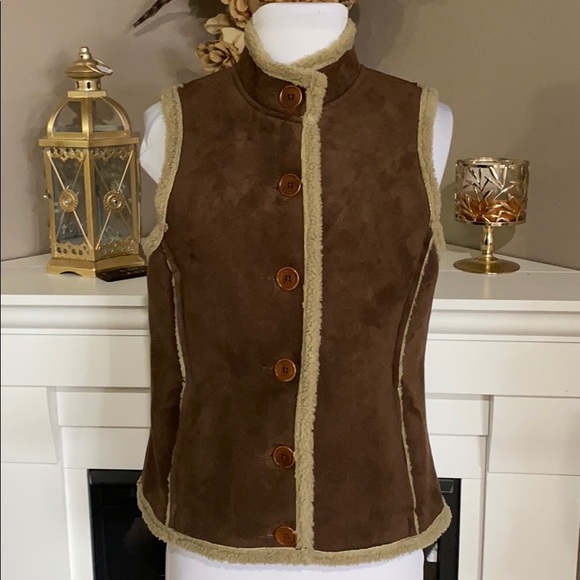 Boden Brown Faux Suede/Shearling Button Up Vest